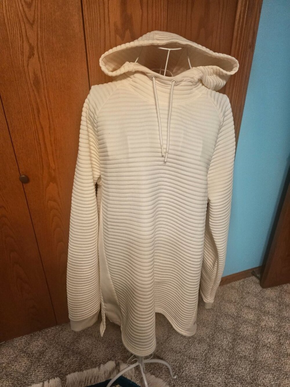 Apana White Ribbed Hoodie Women’s XL Textured Pullover